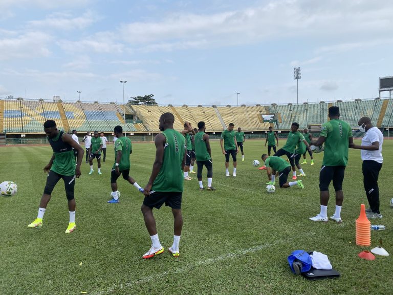 How Super Eagles Players Lined Up In First Training- Iheanacho Scores Twice, Osimhen, Moffi, Kalu On Target